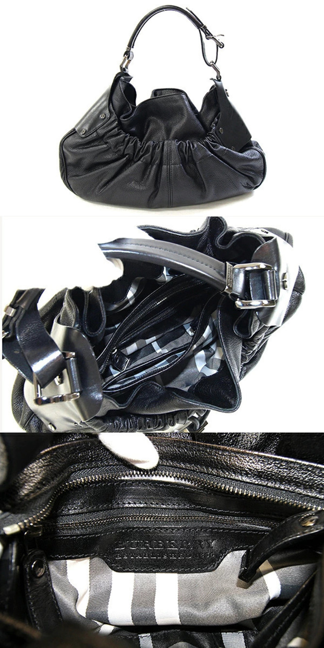 Burberry Bag Hobo Shoulder Black Check Leather